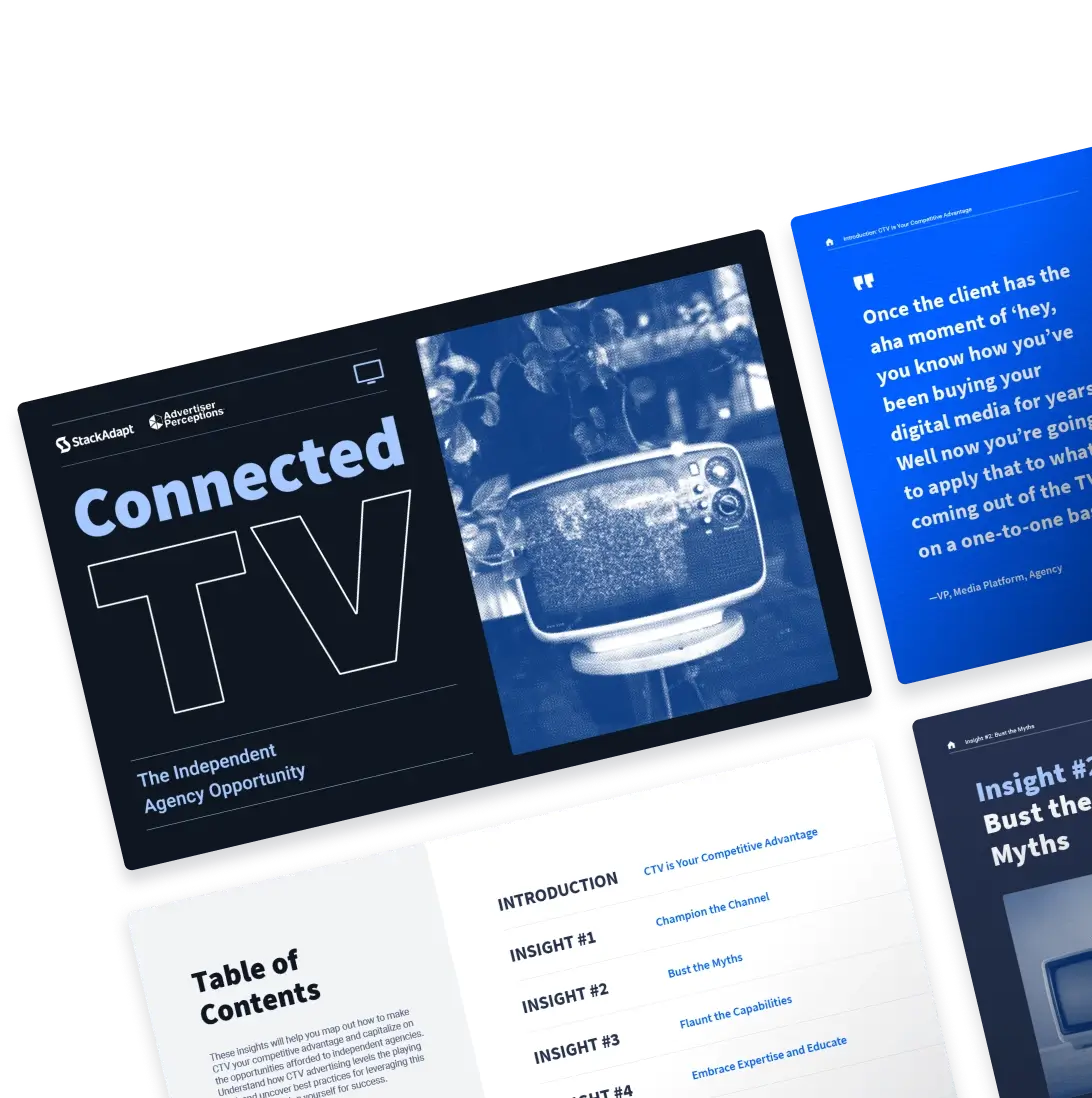 Cover design for StackAdapt and Advertiser Perceptions' connected TV report