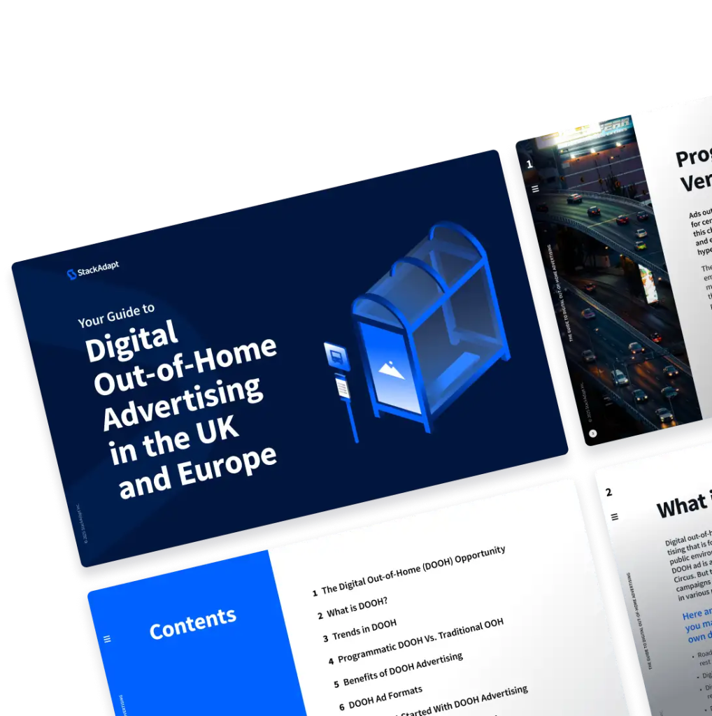 Cover for StackAdapt's guide to digital out-of-home advertising in the UK and Europe