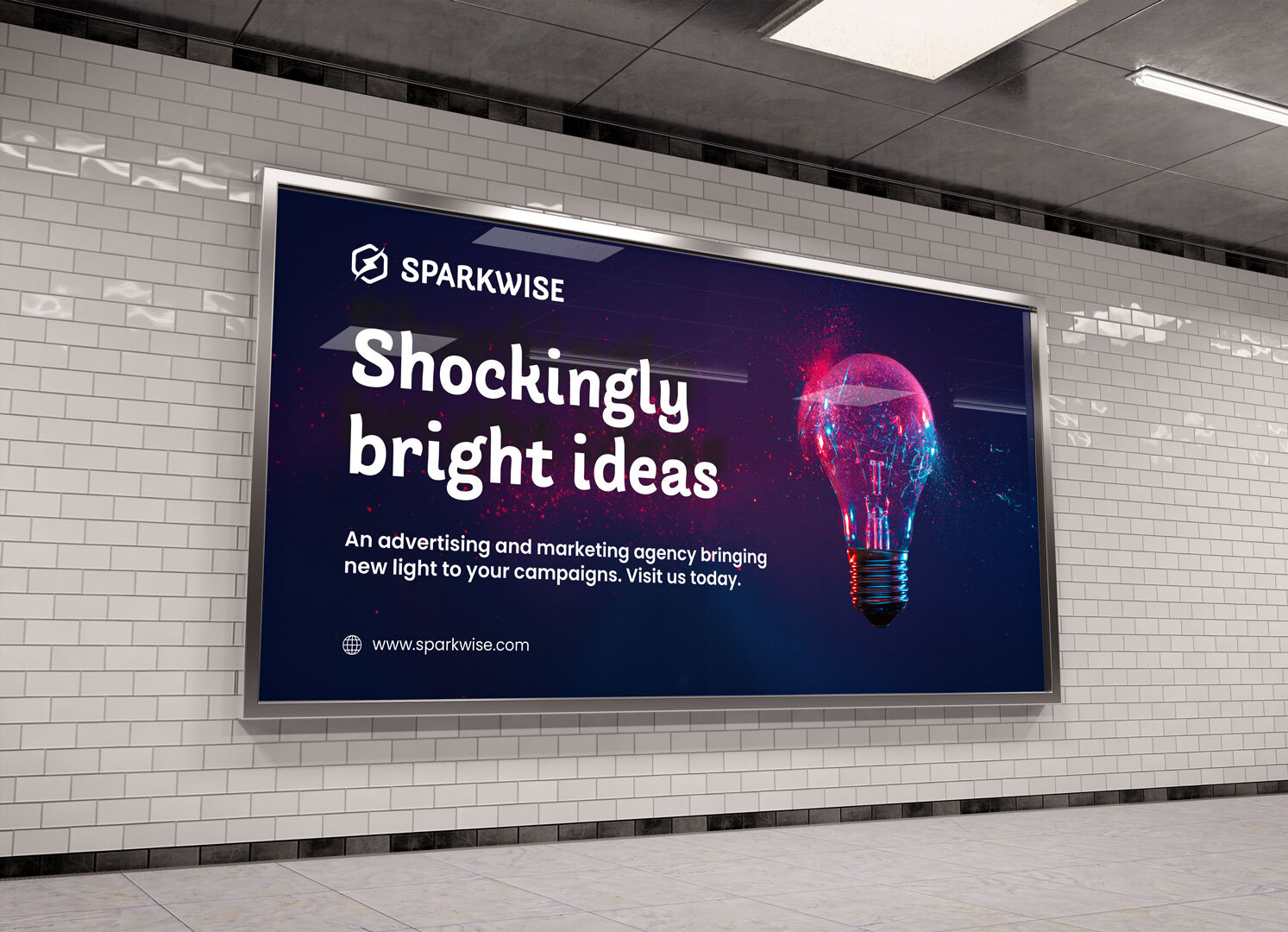 DOOH ad example on a subway platform of an advertising agency