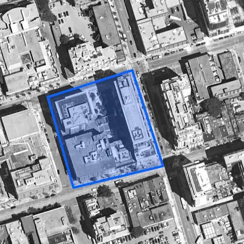 Overhead view of a custom polygon radius over a map