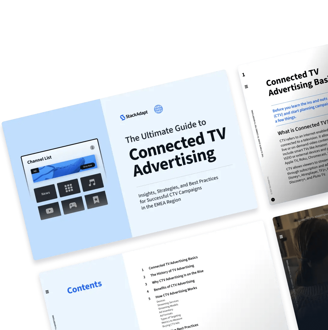 Cover design for StackAdapt's Ultimate Guide to Connected TV Advertising in the EMEA Region