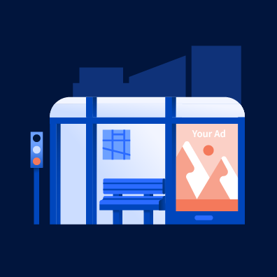 Illustrative graphic of a digital out-of-home ad on a bus shelter