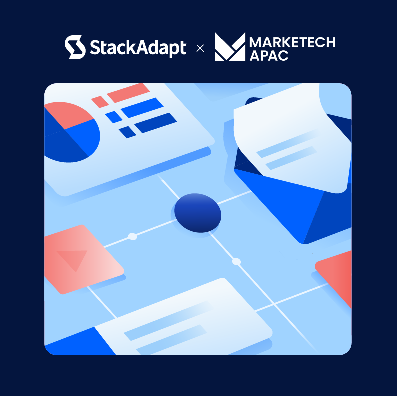 Illustration of AI and cross-channel combination with StackAdapt's and Marketech logo