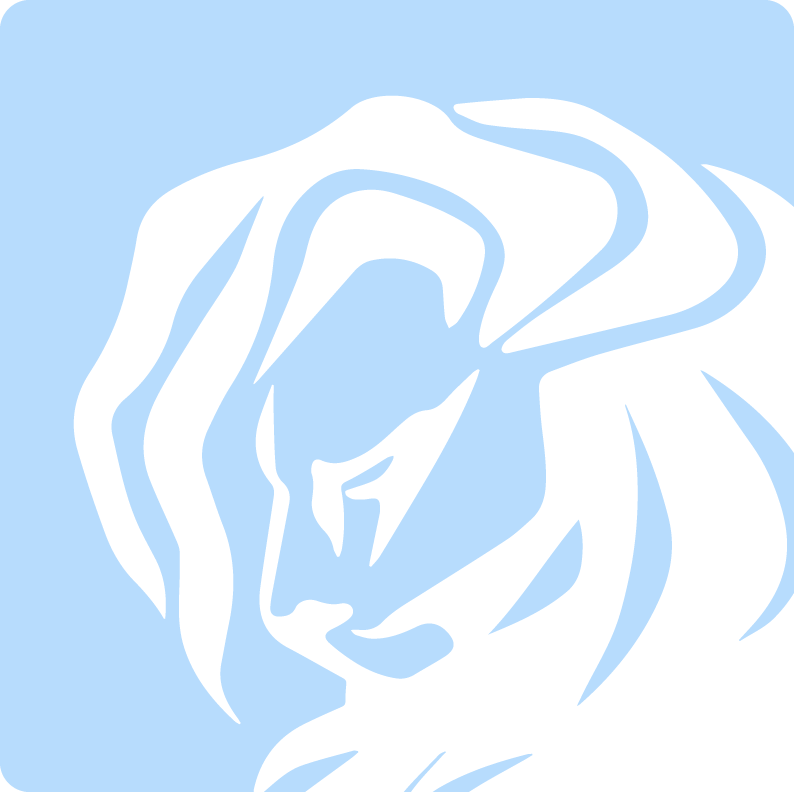 Cannes Lions Festival logo in white with a light blue background