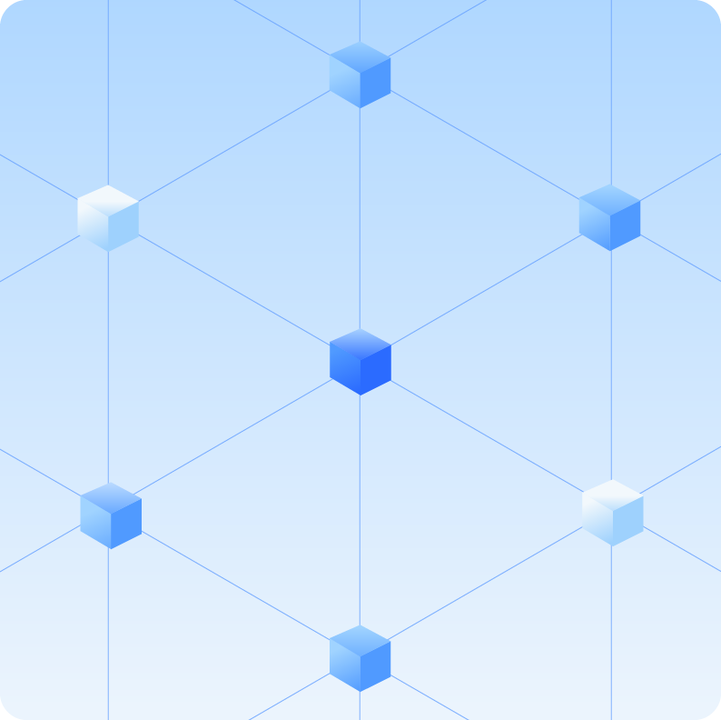 Illustration of small cubes interconnected by lines to represent AI/technology