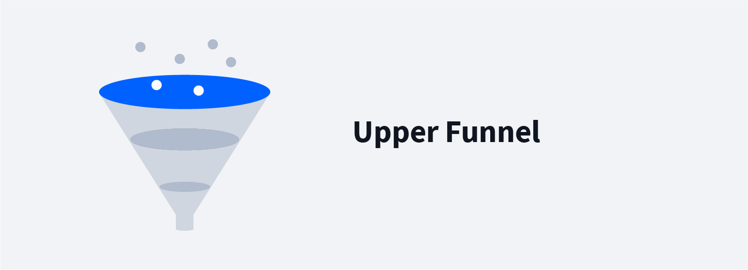 Illustrative graphic of a funnel with the words, upper funnel in the middle