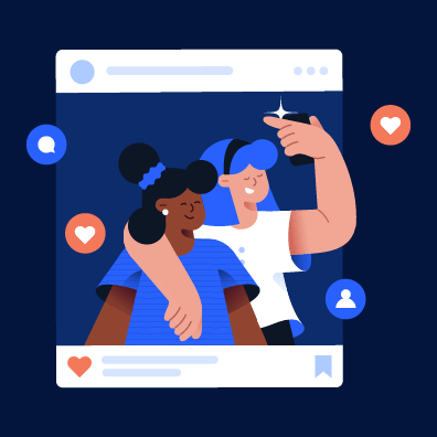 Illustrative graphic of two people taking a selfie