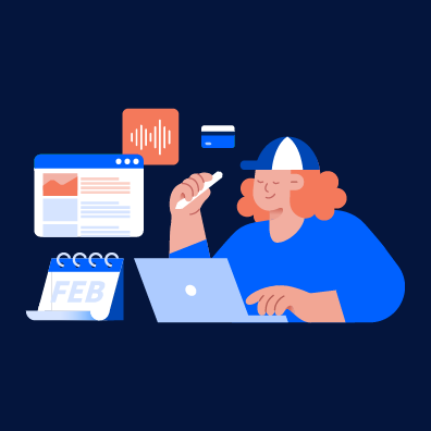 Illustrative graphic of a person sitting at a computer studying