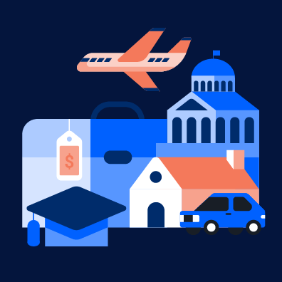 Illustrative graphic of different industries like travel, automotive, b2b