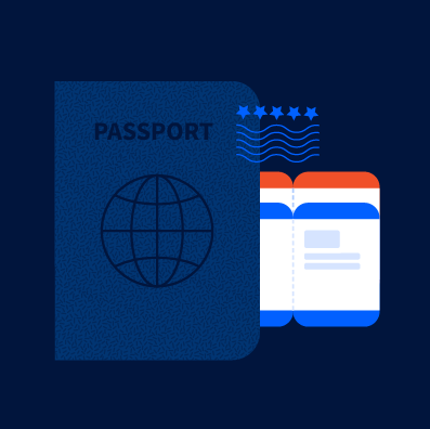 Illustrative graphic of a passport and boarding passes